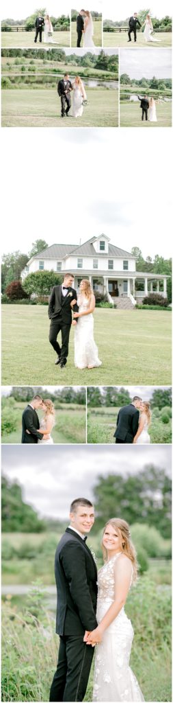 couples portraits featuring widespread fields and pond for Rachel and Caden's Walden Hall wedding in Reva, Virginia.