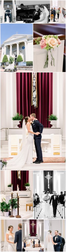 a white bride and a white groom get married at a georgetown catholic church for their  District Winery Spring Wedding